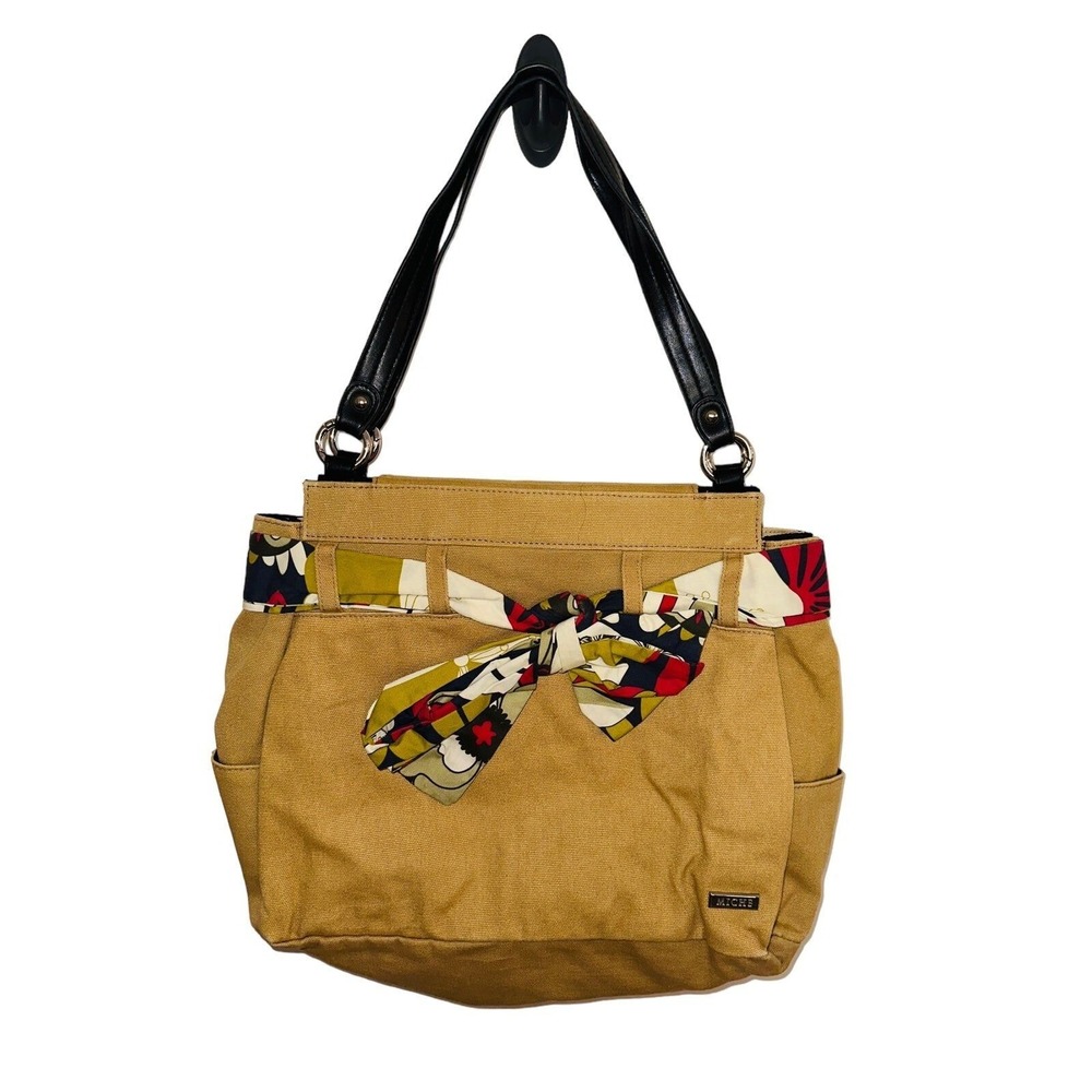Miche Sandy Magnetic Purse Shell Khaki Tan Canvas Scarf Bow‎ Fits Medium N3